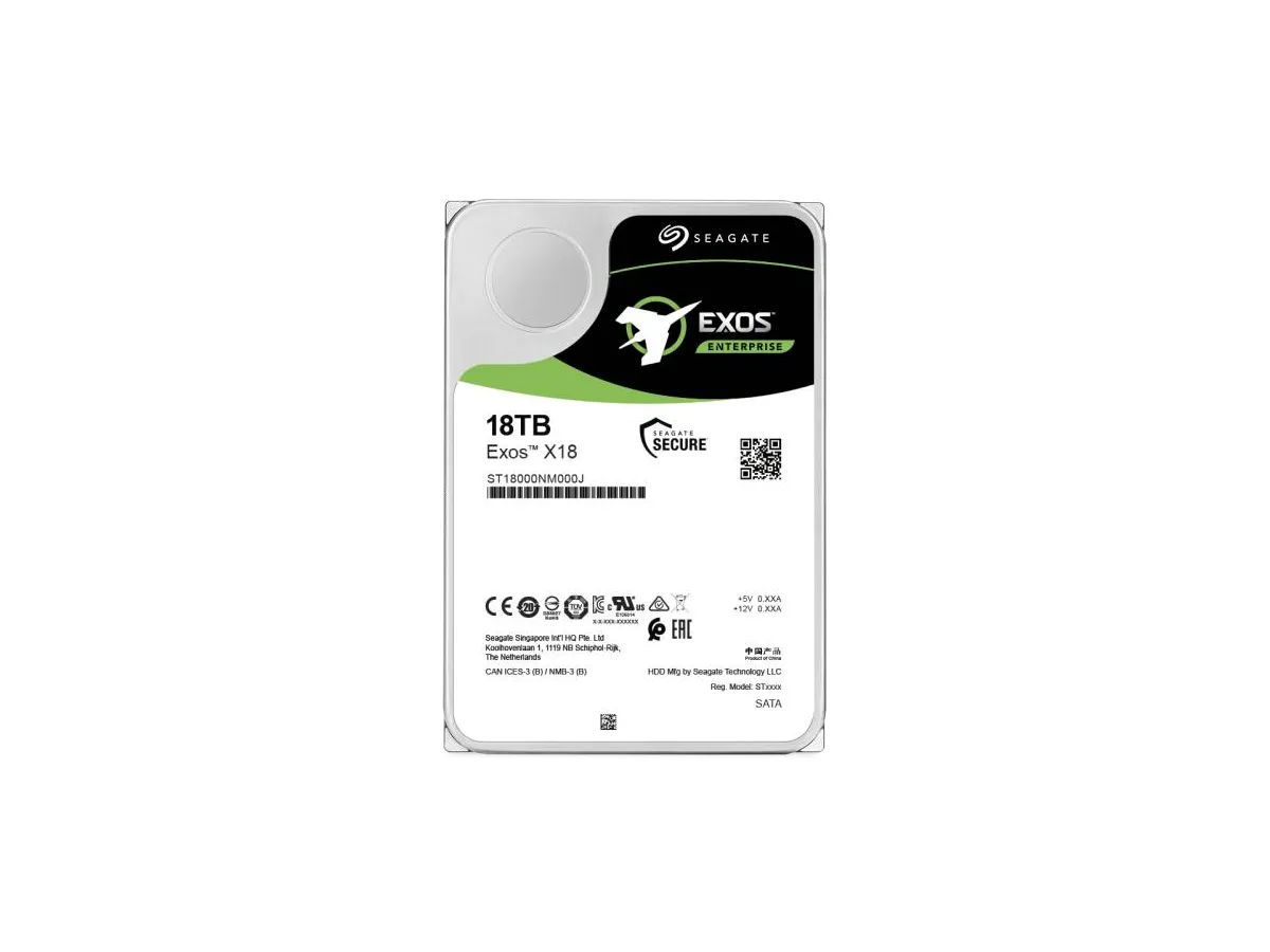 Exos X18 series reference chart (see 18TB in the diagram); capacity, interface and security versions are specified by model
