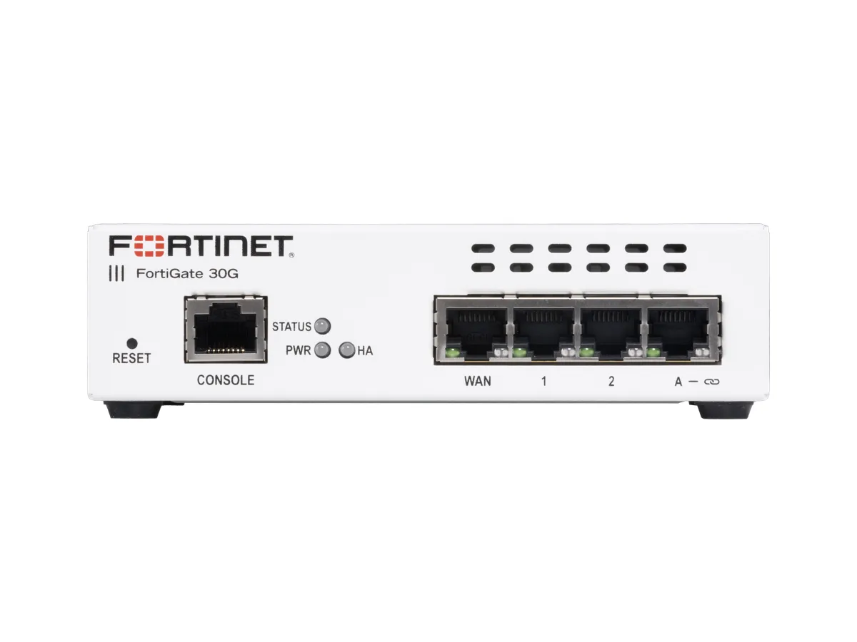 FortiGate 30G manufacturer's device layout reference chart; not based on actual ports, SSD and power supply configurations